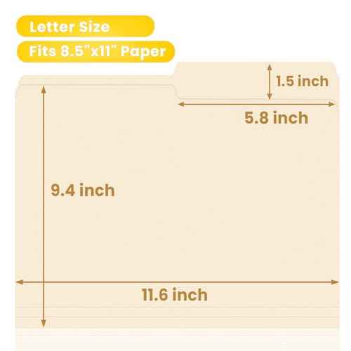 SUNEE File Folders, 30 Pack Manilla Folders 8.5 x 11, 1/2 Cut Tab for Easy Labeling and Organization, Durable Standard Paper for Home, Office, School Filing