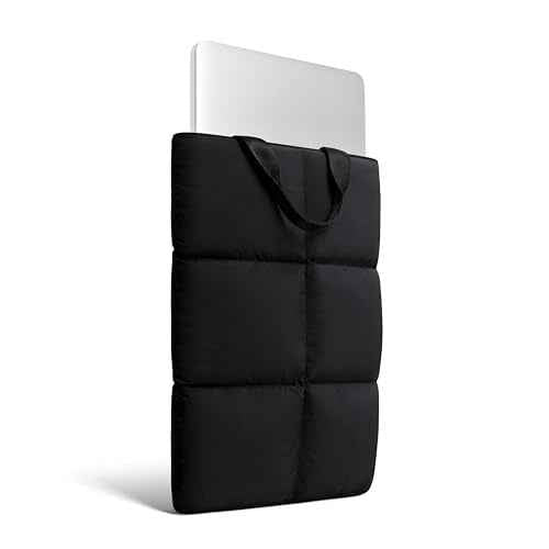 Comfyable Puffy Laptop Sleeve 15 16 Inch, Quilted Puffer Laptop Carrying Case with Handle, Pillow Case Compatible for MacBook Air 15" M4 2025 & MacBook Pro 16" 2024, Puff Cover, Black