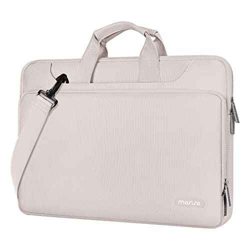 MOSISO 360 Protective Laptop Shoulder Bag Compatible with MacBook Air 15 M4 A3241 M3 A3114 M2 A2941/Pro 16 inch M4 M3 M2 M1, 15-15.6 inch Notebook,Matching Color Sleeve with Belt, Stone Gray