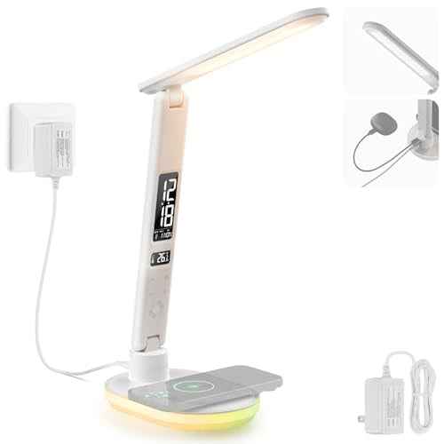 NEEWER Entry Level Version LED Desk Lamp with USB A Output, 3 Modes/5 Brightness Levels/4 RGB Effects/CRI85, LCD for Temp/Date/Time/Alarm, Eye Caring Touch Table Light for Home Office/Reading, N20