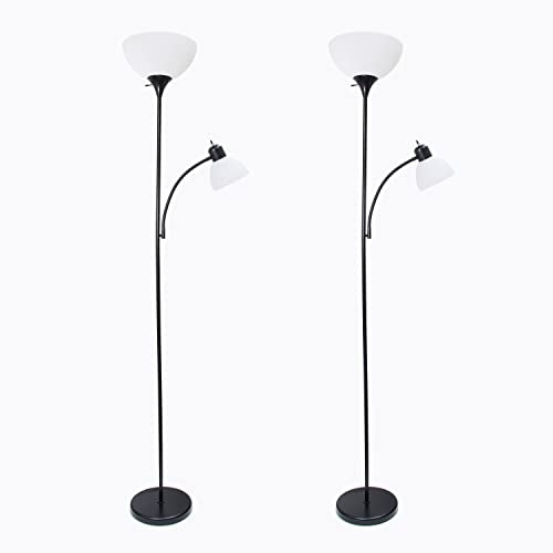 Simple Designs LF2000-BLK-2PK 2 Light Mother Daughter Floor Lamp with Reading Light, 2 Pk Black, 71.5"