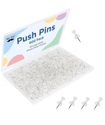 Mr. Pen Clear Thumb Tacks 600-Pack - Plastic Head, Steel Point, Bulk Push Pins for Bulletin Boards