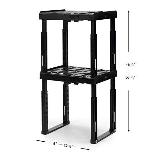 Tools-for-School Height & Width Adjustable Locker Shelf - Strong ABS Plastic - Width Adjusts from 8"-12.5" & Height Adjusts from 10"-14" - Patented Design - BEWARE OF CHEAP IMITATIONS - 2 Pack (Black)