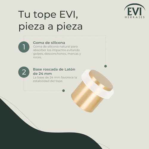 Door Stop | Silicone Shock Absorber | Made of Brass | Threaded Base | Includes Screw + Clamping Plug | EVI Hardware (Matte Brass - White Rubber, 1,34" x 1,18)