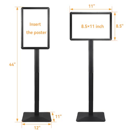 Heavy Duty Pedestal Sign holder floor stand Adjustable Sign Stand for Vertical and Horizontal view Poster Stand with Aluminum Frame for Display 8.5 x 11 inch