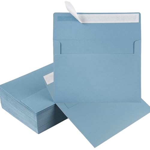 50 Pack 5 x 7 Envelopes Colored Self Seal for Wedding, Party Invitations, Greeting Cards, Announcements, Photos, 5.24 x 7.21 Inches (Dusty-Blue)