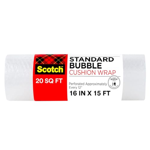 3M Scotch Cushion Wrap, 16 in x 15 ft. (20 sq ft) Perforated Bubble Roll for Shipping & Storage