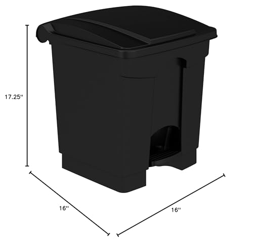 Safco Step On Plastic Trash Can with Foot Pedal, 8 Gallon Garbage Can for Kitchen, Indoor or Outdoor Use, Hands Free, Black