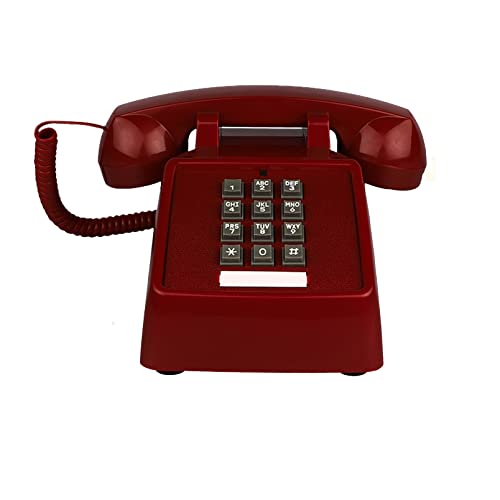 TelPal Landline Phones for Home Office Hotel School Corded Single Line Heavy Desktop Basic Telephone for Seniors Retro Classic Old Fashion Movie Decor Telephones with Loud Metal Bell Ringer (Red)