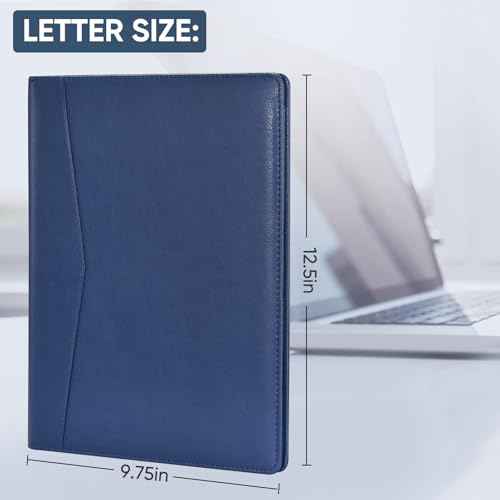 Pacific Mailer Padfolio Portfolio Leather Binder, Interview Legal Document Organizer, Business Card Holder Included Letter Sized Writing Pad [Blue, Piano Noir Faux Leather Matte Finish]