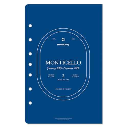 FranklinCovey - Monticello Planner Refill | Two Pages Per Day Ring-Bound (Classic, Jan 2026 - Dec 2026)