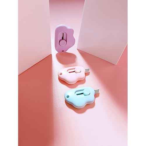Box Cutters - 3 Pack Retractable Letter Opener, Adorable Cloud Tiny Paper Cutter for Key Chain Pocket Bag Package Envelope Mail Letter Box Paper DIY Projects for Girls and Boys