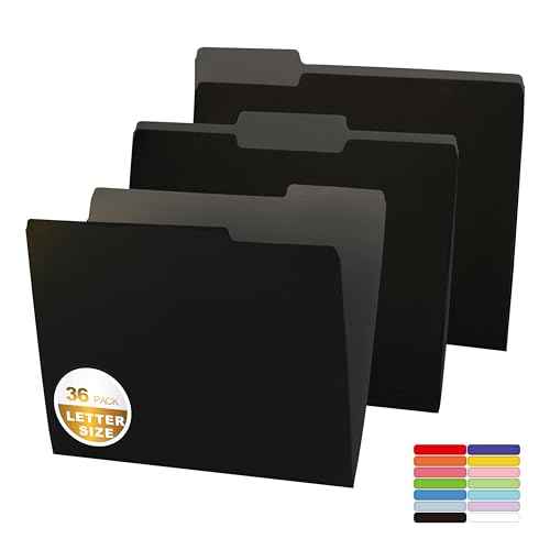 36 Packs Colored File Folders,Black File Folders,Two Tone Color File Folder 8.5 x 11 Inch,1/3 Cut Tabs Letter Size,Manila File Folders for Office,School and Home,Organization