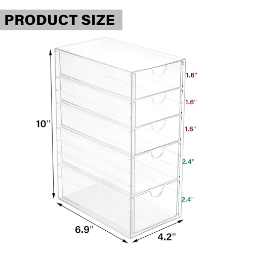 Prsildan 5-Drawer Acrylic Hair Accessories Organizer with Transparent Drawers