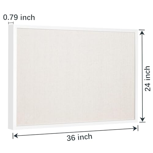OWLKELA 24'' x 36'' Linen Bulletin Board, White Framed Corkboard, White Oak Frame Linen Cork Board, Vision Board and Decorative Hanging Pin Board