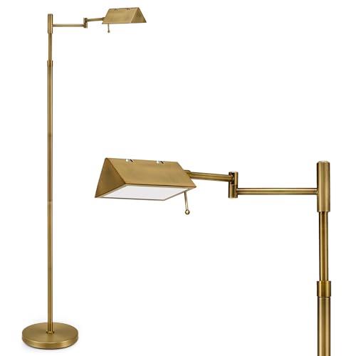 VONLUCE Dimmable LED Floor Lamp, 56" Floor Lamp for Living Room with Adjustable Height Swing Arms 3 Color Temperatures, Industrial Standing Pole Lamp for Bedroom Reading, Antique Brass