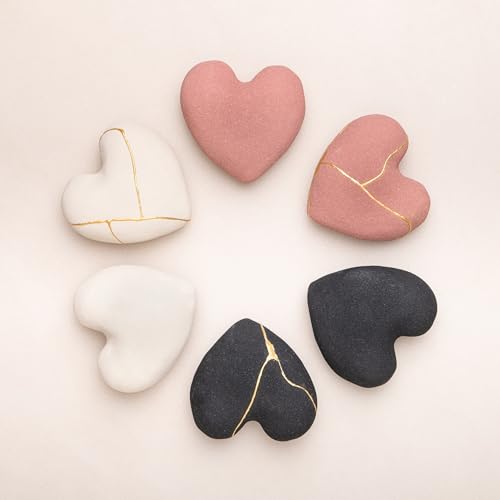 CHIYU Kintsugi kit - Heal Your Heart - Gold Glue - Includes Ceramic Heart - Gift Box - Kintsugi Repair Kit - Charcoal