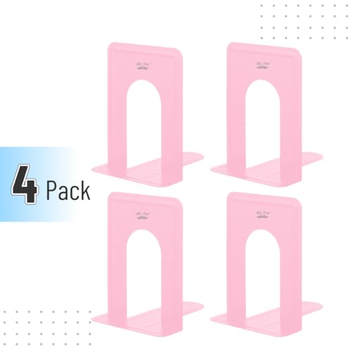 Mr. Pen Book Ends Light Pink 4 Pack - Heavy Duty Metal Organizer