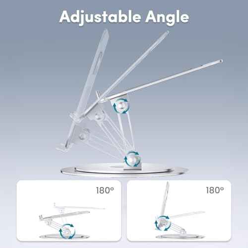 Lifelong Adjustable Laptop Stand with 360¡Æ Rotating Base, Ergonomic Computer Stand for Desk, Foldable & Portable Laptop Riser Holder Fits All MacBook, Laptops 10-16 Inches, Silver