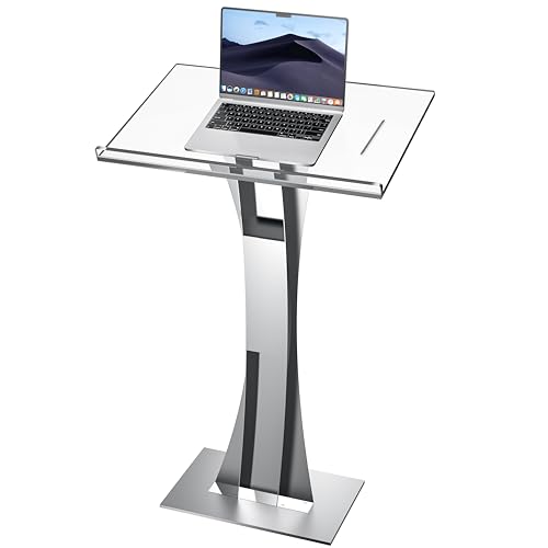43in Pulpit Podium with 10mm Acrylic Top, Iron Stable Base – Easilywinlife Silvery