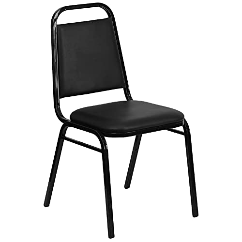 Flash Furniture 4 Pack Hercules Series Trapezoidal Back Stacking Banquet Chair, Set of 4, Black Vinyl/Black Frame