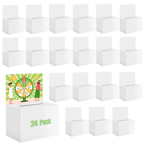 White Cardboard Ballot Boxes with Slot - 6.5 x 4.5 x 4.5 Inch, 24 Pack, Easy Assembly