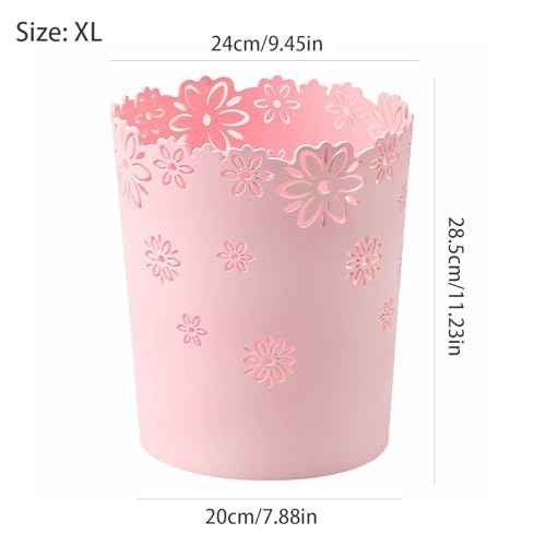 Simple Cute Wastebasket Hollow Flower Shape Plastic Lidless Wastepaper Baskets Trash Can Pink Bathroom Decor 3.6 Gallons Garbage can (Pink, XL)