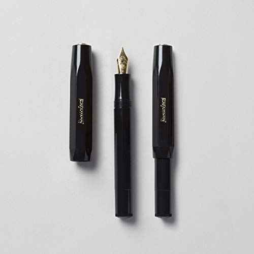 Kaweco Classic Sport Medium Nib Fountain Pen + Pack of 6 Black Ink Cartridges Set (Black)
