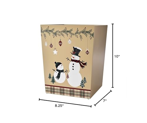 SKL Home Christmas/Winter/Gift Rustic Plaid Snowman Waste Basket, Multicolored