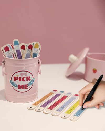 36 Pack Flip Name Sticks with Metal Storage Box for Classroom Management - Pencil Variation
