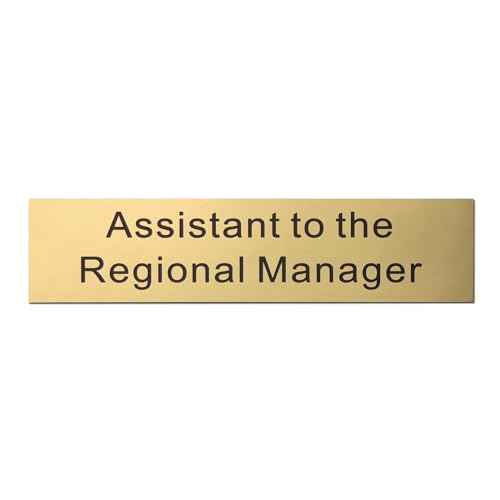 Assistant to The Regional Manager Desk Plate, 2 x 8 inch Novelty Name Plate, Gold Name Plate with Black Aluminum Desk Holder