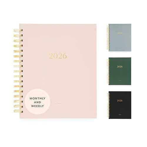 Sugar Paper 2026 Signature Spiral Planner, Weekly and Monthly, January to December, 7.5" x 9.25", Calendar for Women, Matte Paper Hardcover, Spiral Bound, Pocket for Storage,12 Month, Blush