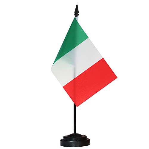 Anley Italy Deluxe Desk Flag Set - 6x4 Inch Miniature Italian Flag with 12" Solid Pole, Vivid Fade-Resistant Colors, Black Base & Spear Top