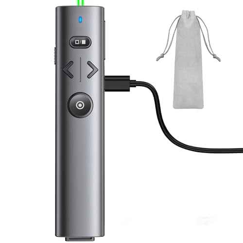 Wireless Presentation Clicker with Green Laser Pointer, Volume Control USB Type C Slide Presenter Remote for Keynote/PPT/Mac/PC/Laptop Office