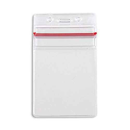 ID Badge Holder with Sealable Red Stripe, Horizontal, Vertical, 50 Pack (Vertical)
