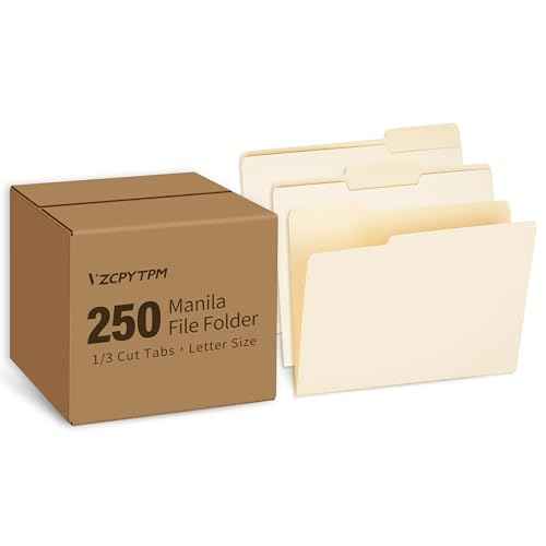 250 Packs Manila File Folder,Manila Folder 8.5x11,1/3 Cut Tabs Folder for Office,School and Home,Organizer File Folder Letter Size