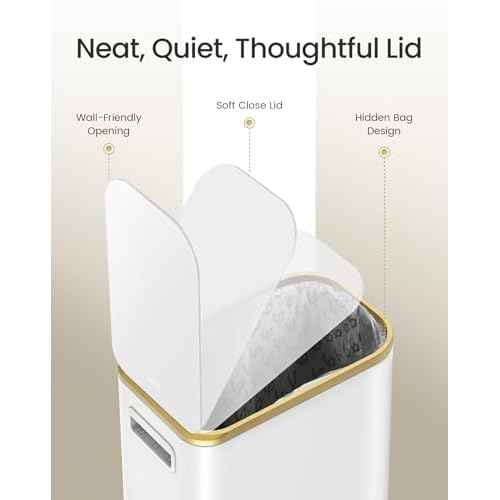 Cesun Small Bathroom Trash Can with Lid Soft Close, 5 Liter/1.3 Gallon Stainless Steel Garbage Can with Removable Inner Bucket, Step Pedal, Slim Waste Basket for Toilet, Office, Bedroom (White&Gold)