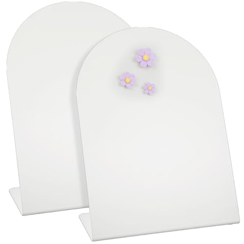 Magnetic Bulletin Board Set with Purple Flower Magnets, 11x7.86 Inch White Metal Memo Display for Home Office Kitchen