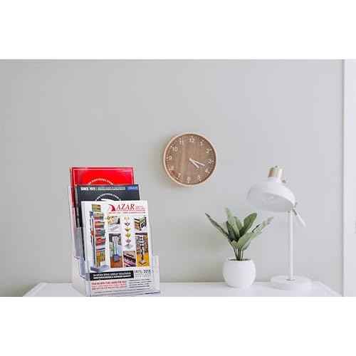 Azar Displays 252378, Brochure Holder, Acrylic Desk Organizer, Three Tier Document, Magazine & Sign Holder, Wall Mount Desk Accessories, Literature Display Stand, Divider for 4" Pamphlets, 8.5"x11"