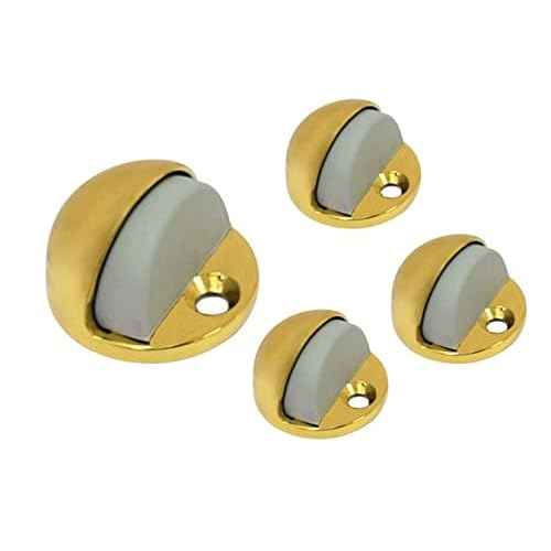 QCAA Solid Brass Low Dome Floor Door Stop, 1/4"-3/4" Clearance from Floor Buttom, Polished Brass, 4 Pack, Made in Taiwan