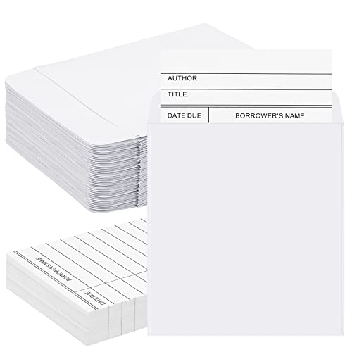 Eaasty 200 Pcs Library Card Envelopes and Pocket Set White Self-Adhesive