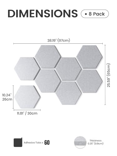 Fluxynara Soft Gray Hexagon Felt Bulletin Board Tiles - 8 Pack, Large