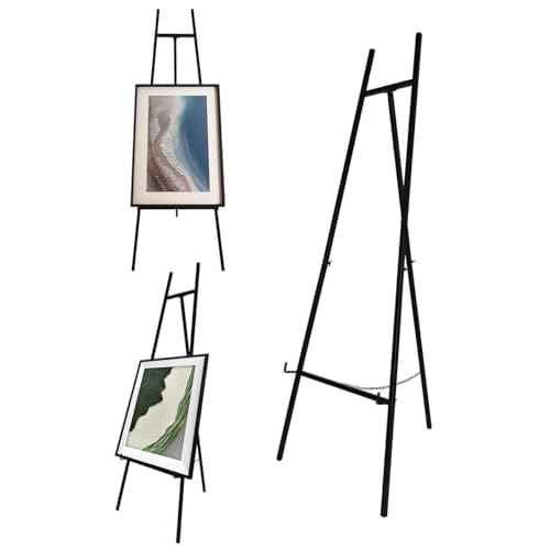 Iron Adjustable Arts & Crafts Easels,Metal Easel Stand with Chain Support for Mirror,58 Inch Floor Easels for Display Wedding Sign(Black)