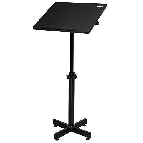 Bonnlo Black Height Adjustable Lectern Podium Stand – Mobile, Multi-Purpose