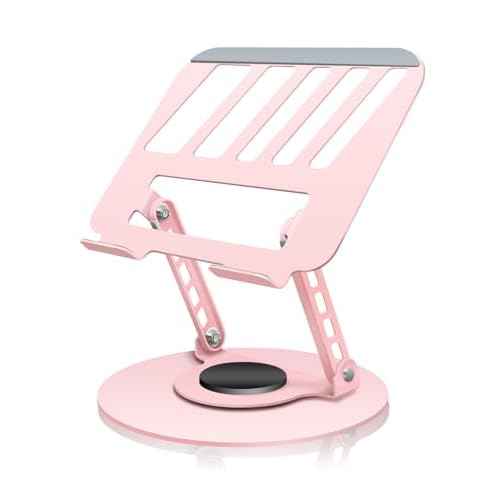 360¡Æ Rotating Adjustable Laptop Stand Perfect for Work, Painting,Office,Travel,Home,Fits MacBook & Laptops up to 13-15",Dual Rotary Shaft,Folding Design-Pink