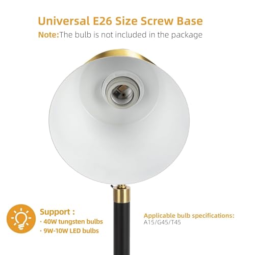 Desk Lamp with Dual USB Charging Port, Heavy Duty Metal Task Light, 340 Degree Swivel Arms, Easy Assembly with Cord Guide, Reading Lamp for Home Office, Black & Gold (Bulb Not Included)