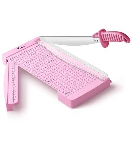Firbon Pink 12-Inch Guillotine Paper Cutter with Hidden Ruler, Compact Trimmer