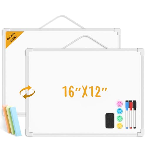Small Dry Erase Board for Wall, 16" x 12" Double-sided Hanging Whiteboard, Dry Erase White Board with 3 Markers, 4 Magnets and 3 Mini Sticky Notes, Portable Whiteboard for Home, Office, School