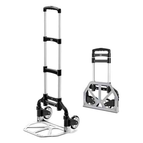 Folding Hand Truck, Dolly Cart with Wheels Foldable, Lightweight Aluminum Luggage Cart Portable Collapsible Trolly for Utility Cart, Hand Trucks for Moving Travel Shopping Airport Office