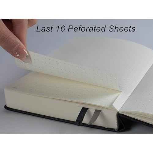 Thick Bullet Dotted Journal with 366 Numbered Pages, A5 Journal for Writing with 100GSM Dot Grid Paper, Hardcover Leather Notebooks for Women Men School Note Taking Office Work Diary, 5.7"x8.3" Black